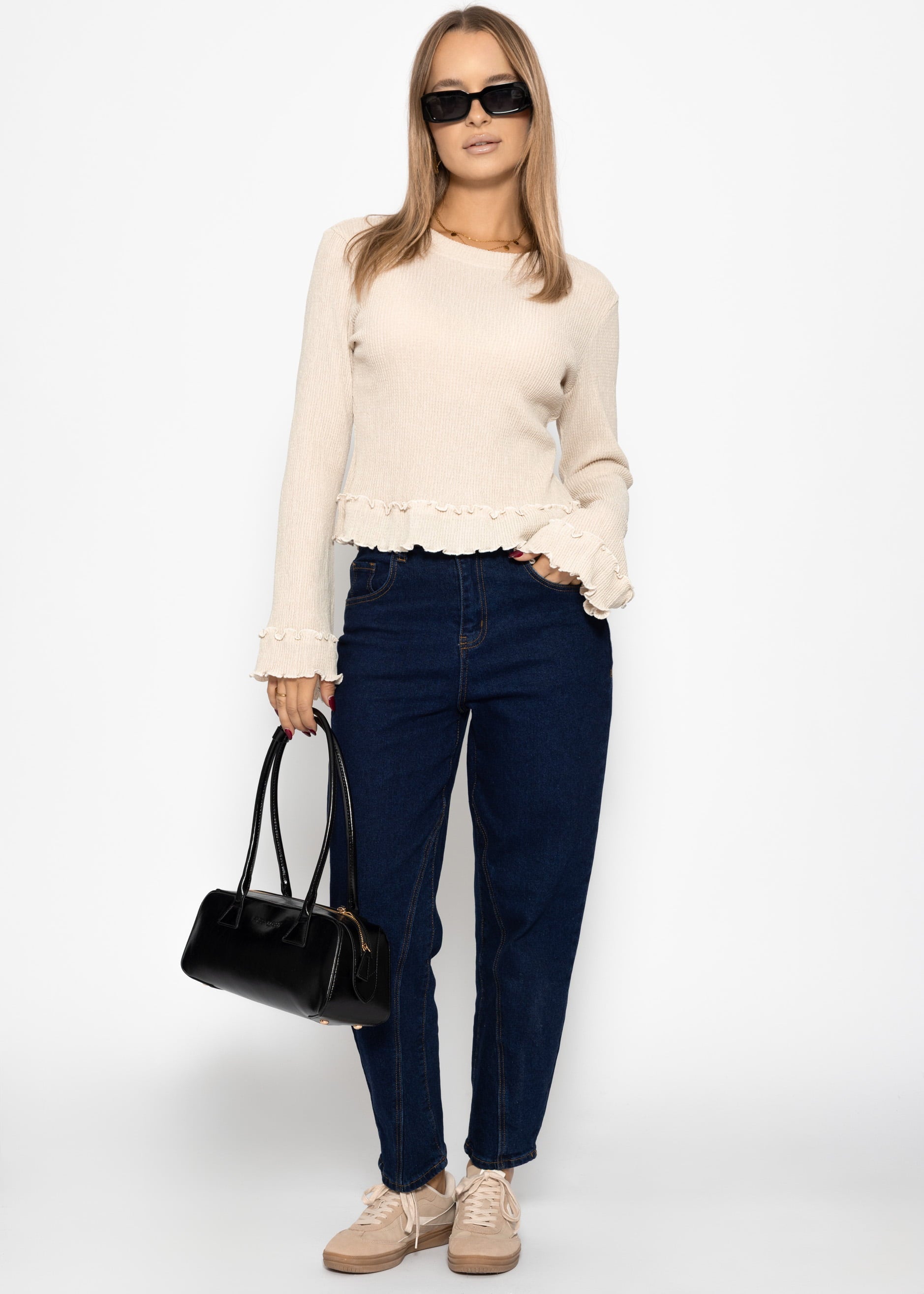 Langarmshirt mit Volants - beige