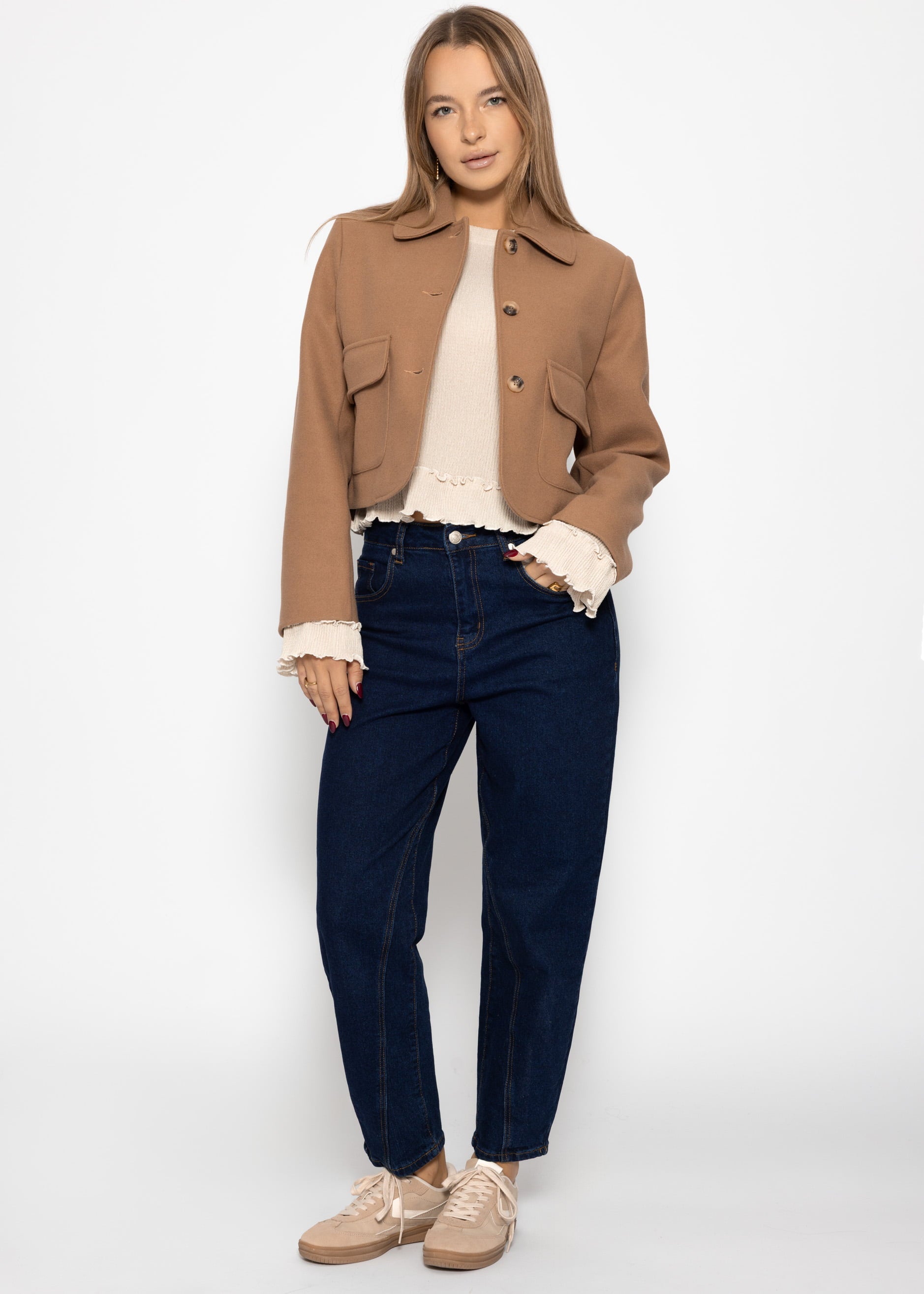 Langarmshirt mit Volants - beige