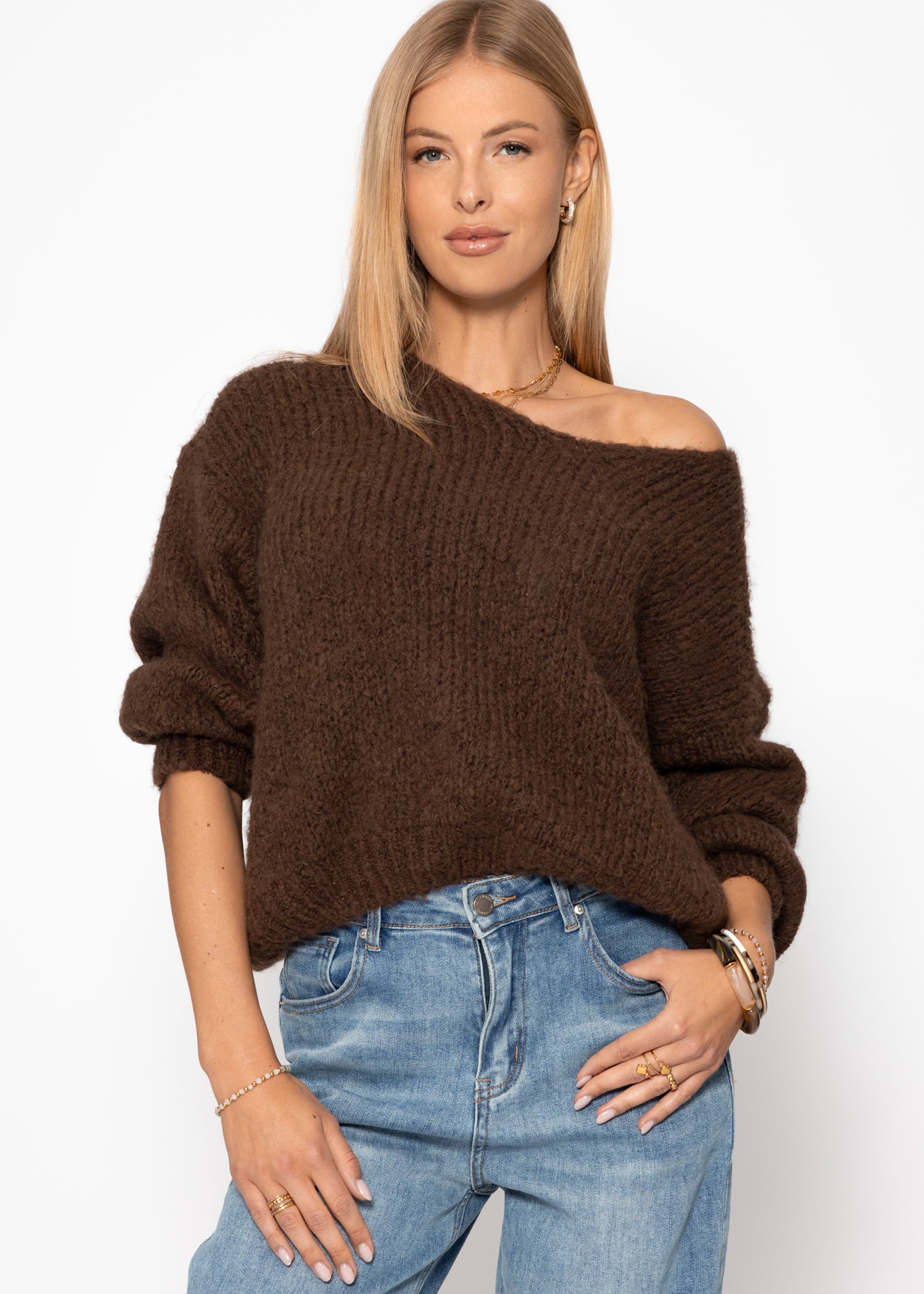 Oversize Pullover mit V-Ausschnitt - braun