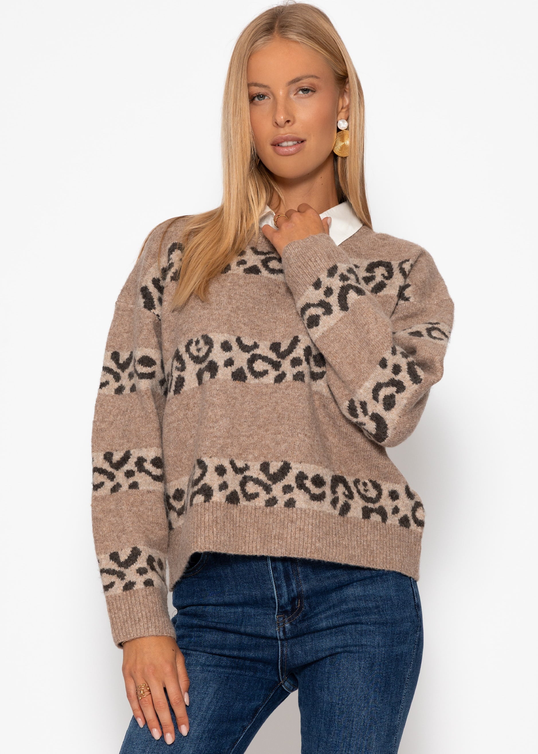 Pullover mit Leo-Streifen - taupe
