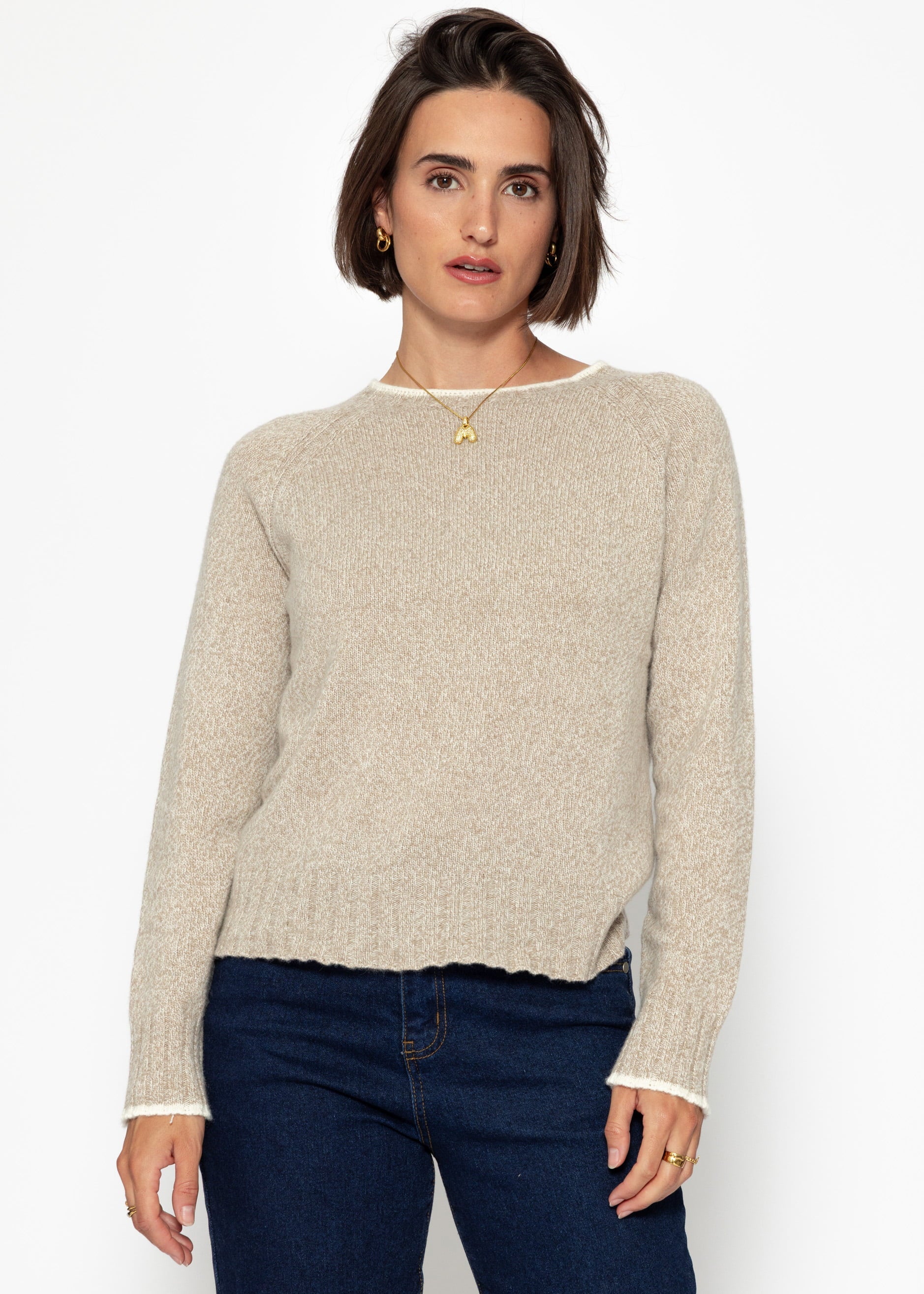 Pullover mit Raglanärmeln und kontrastierenden Details – beige