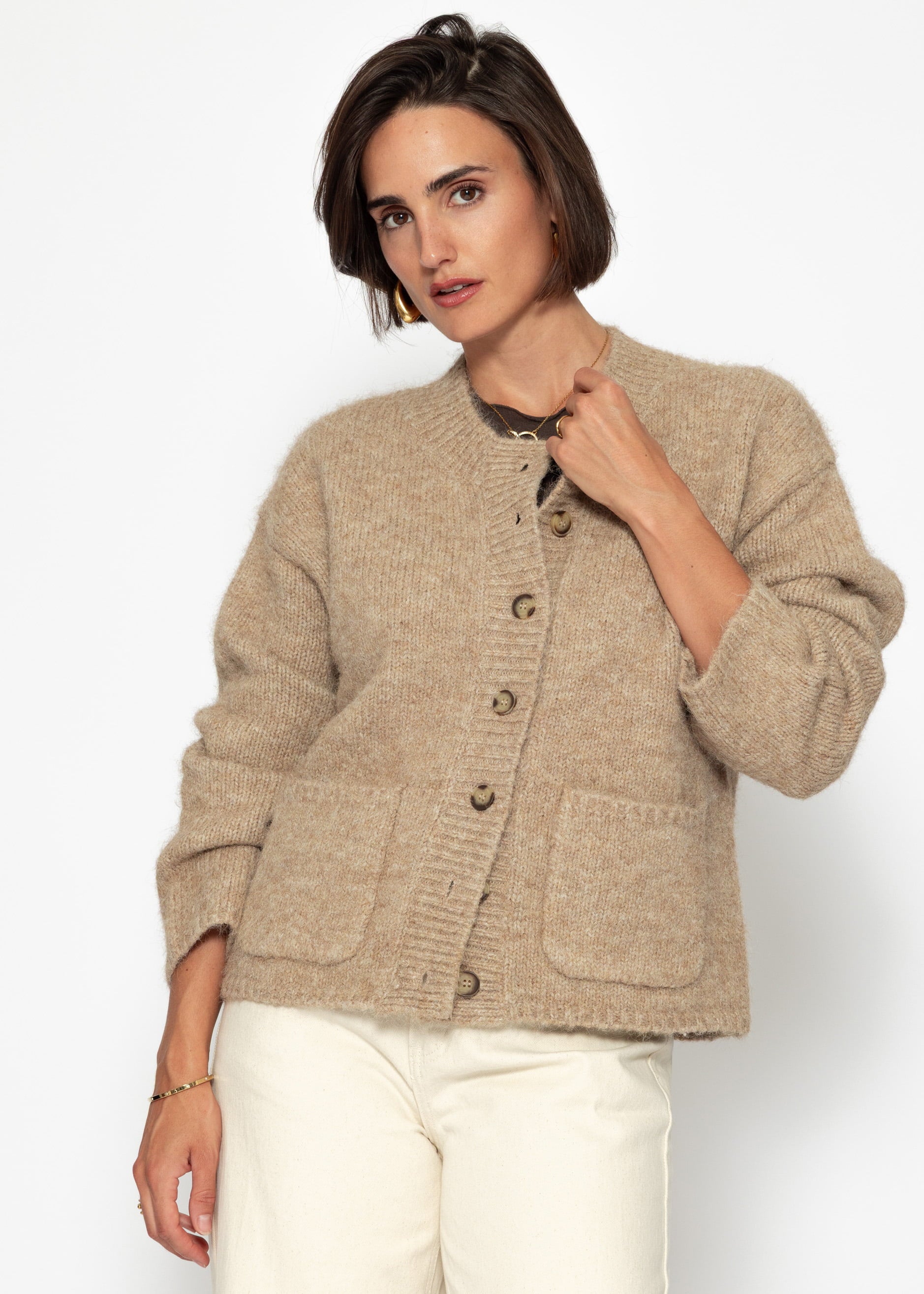 Teiljacke mit Taschen und großer Knopfleiste – beige
