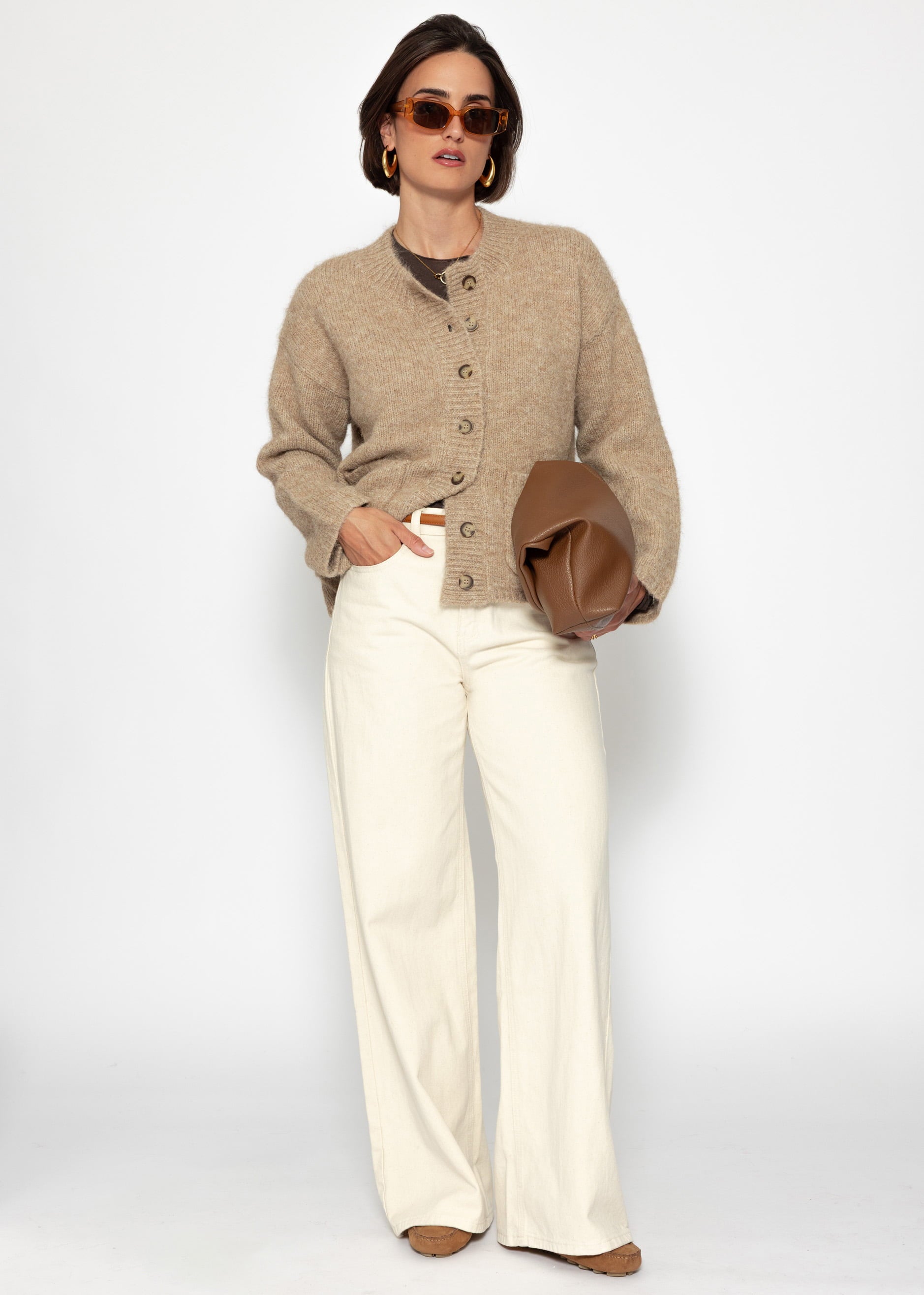 Teiljacke mit Taschen und großer Knopfleiste – beige