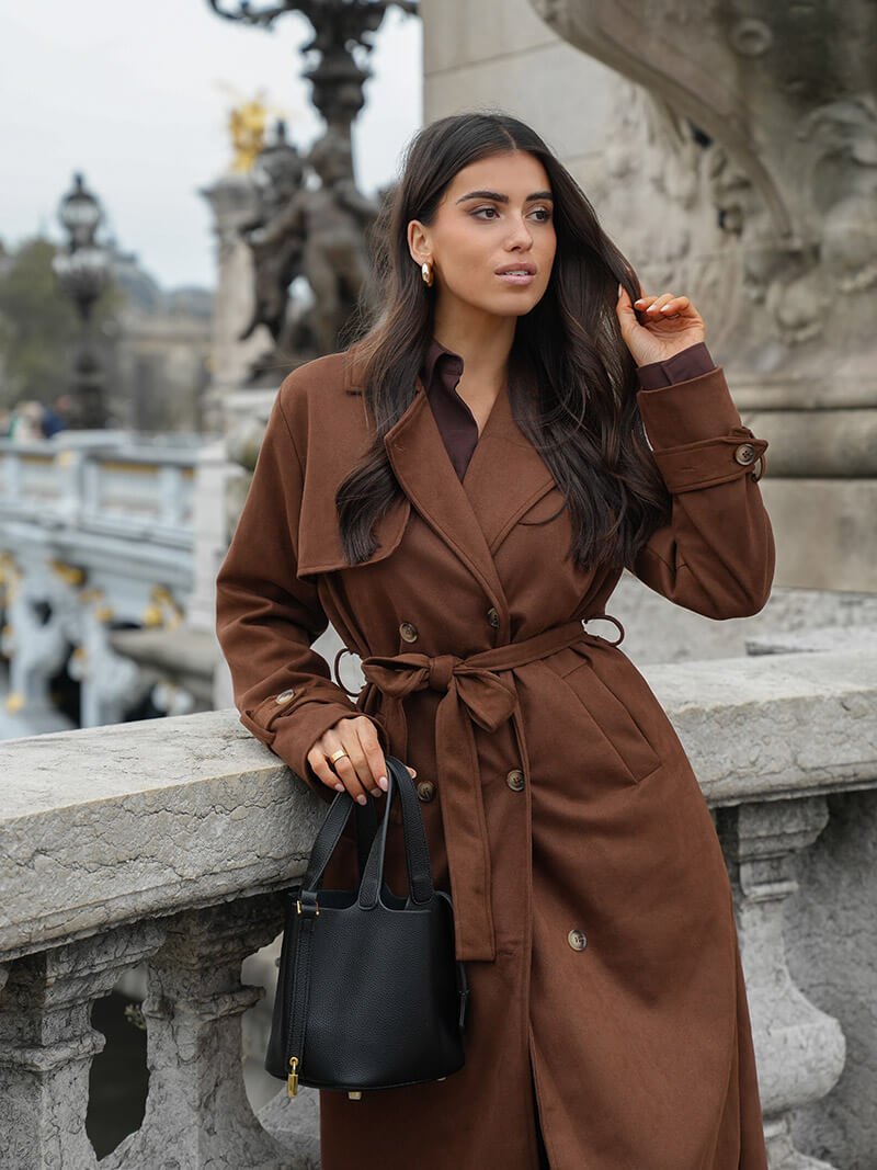 Molly | Long trench-coat en daim ceinturé