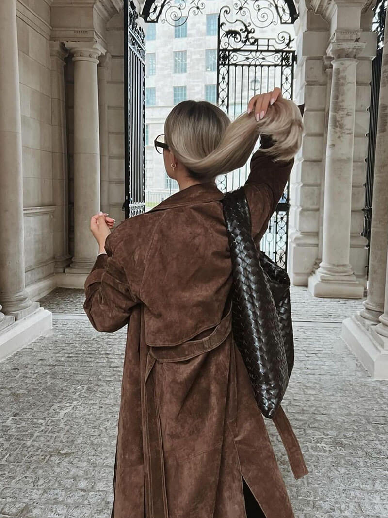 Molly | Long trench-coat en daim ceinturé