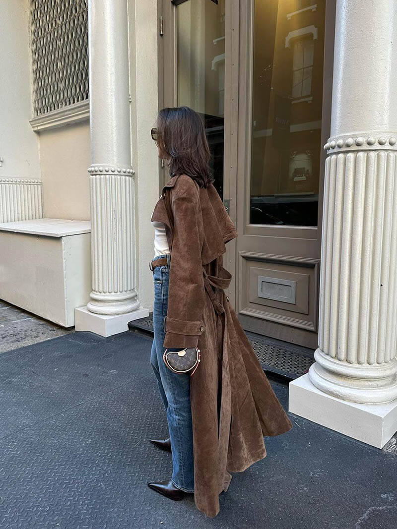 Molly | Long trench-coat en daim ceinturé